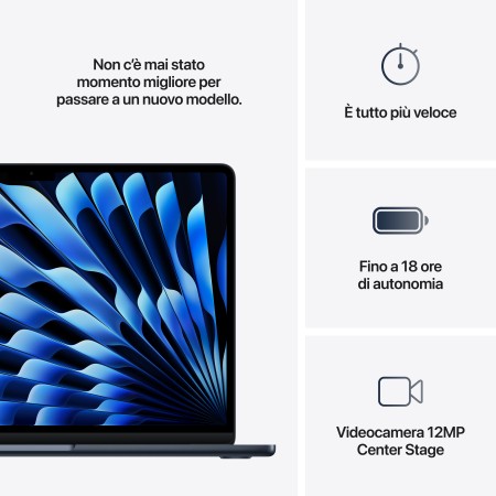 MacBook Air 13": Chip Apple M4 con CPU 10-core e GPU 10‑core, 24GB, 512GB SSD - Mezzanotte