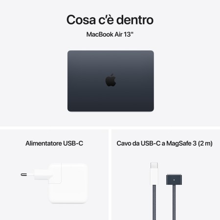 MacBook Air 13": Chip Apple M4 con CPU 10-core e GPU 10‑core, 24GB, 512GB SSD - Mezzanotte